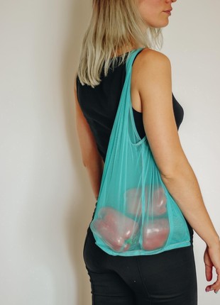 Tote bag of mesh  with long handles,  handmade. Shopper bag, packing.2 photo