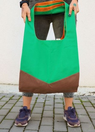 Large two-color shopper for shopping "Rick", bag handmade.4 photo