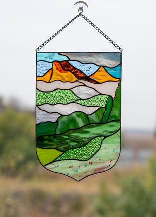 Mountains stained glass window hangings