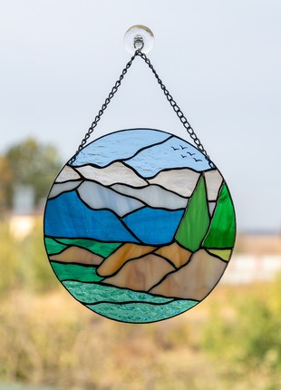 Lake Tahoe stained glass window panel