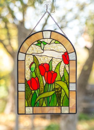 Tulip stained glass flower suncatcher