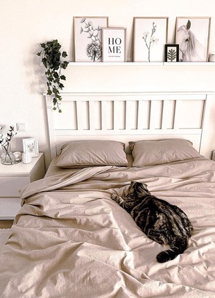 LEGLO ALMOND BOILED COTTON BEDDING SET  Euro2 photo