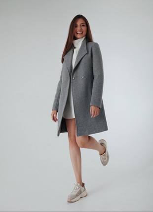 Medium-length dark gray woolen padded coat with belt1 photo