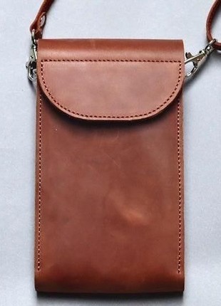 Women's Leather Small Wallet Shoulder Bag for Smartphone/ Brown - 01002