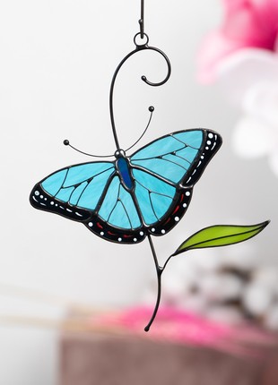 Morpho butterfly stained glass window hangings