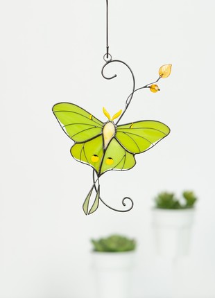 Luna moth stained glass window hangings