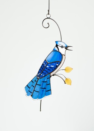Blue Jay stained glass suncatcher