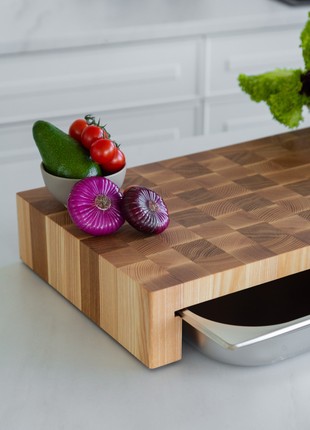 Ash & oak cutting board with tray 60*34 cm6 photo