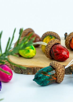 Hand painted multi-colored acorns Set of 105 photo