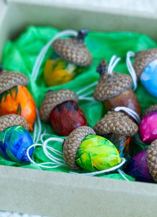 Hand painted multi-colored acorns Set of 106 photo