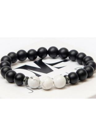 Shungite, cacholong, hematite bracelet for men and women, stone beads 8 mm