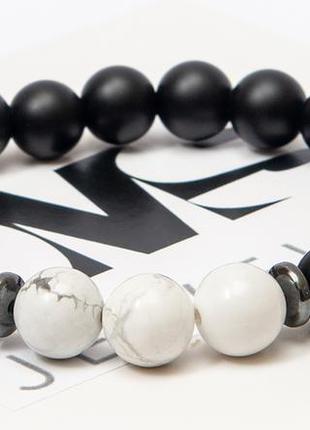 Shungite, cacholong, hematite bracelet for men and women, stone beads 8 mm2 photo
