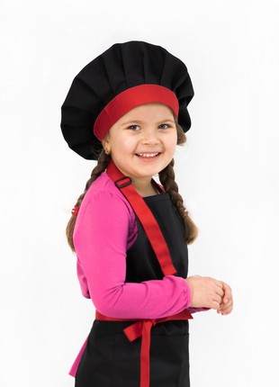 Apron + cap children's latte kids 5-7 years Black and red2 photo