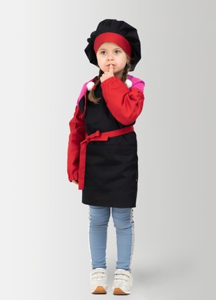 Children's set Latte Junior 5-7 years | Apron + Cap + Armbands (black with red)2 photo