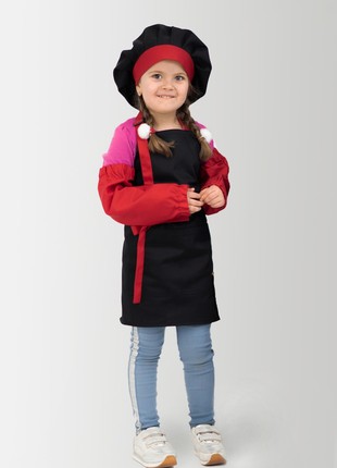 Children's set Latte Kids 5-7 years | Apron + Cap + Armbands (black with red)3 photo
