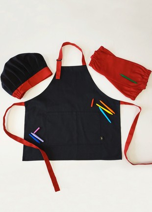 Children's set Latte Junior 5-7 years | Apron + Cap + Armbands (black with red)4 photo