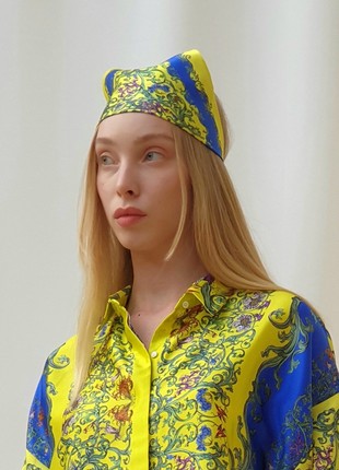 Silk scarf-transformer yellow-blue (28x28cm).
