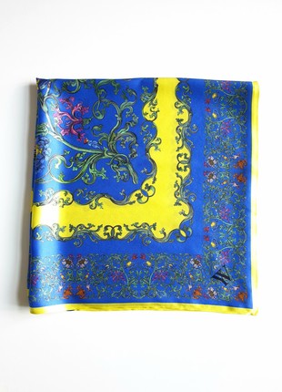 Silk scarf-transformer blue-yellow (28x28cm)7 photo