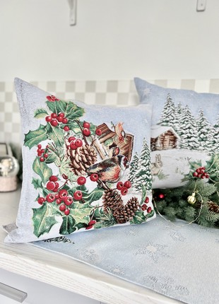 Christmas decorative tapestry pillowcase with silver lurex 45*45 cm. one-sided2 photo
