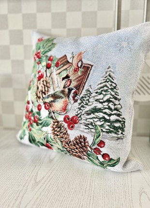 Christmas decorative tapestry pillowcase with silver lurex 45*45 cm. one-sided3 photo