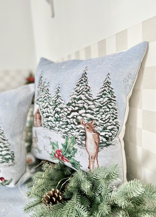 Christmas decorative tapestry pillowcase with silver lurex 45*45 cm. one-sided2 photo