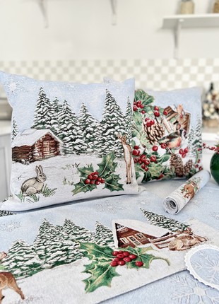 Christmas decorative tapestry pillowcase with silver lurex 45*45 cm. one-sided3 photo