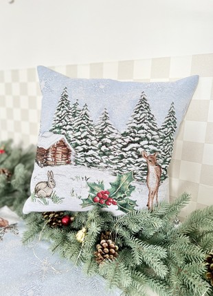 Christmas decorative tapestry pillowcase with silver lurex 45*45 cm. one-sided1 photo