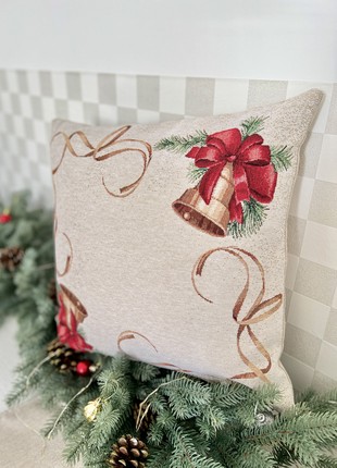 Christmas decorative tapestry pillowcase with gold lurex 45*45 cm. one-sided2 photo