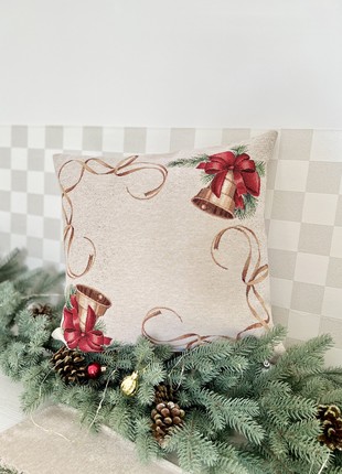 Christmas decorative tapestry pillowcase with gold lurex 45*45 cm. one-sided
