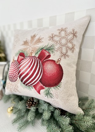 Christmas decorative tapestry pillowcase with gold lurex 45*45 cm. one-sided3 photo