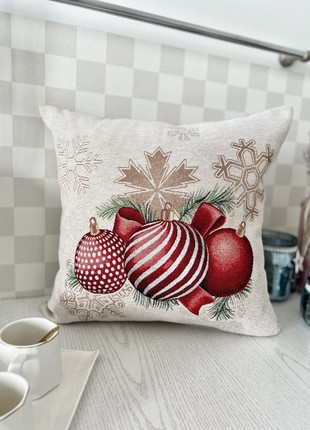 Christmas decorative tapestry pillowcase with gold lurex 45*45 cm. one-sided1 photo