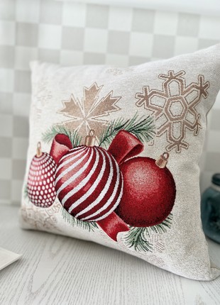 Christmas decorative tapestry pillowcase with gold lurex 45*45 cm. one-sided5 photo