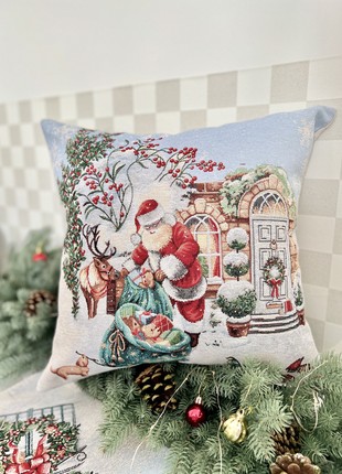 Christmas decorative tapestry pillowcase with gold lurex 45*45 cm. one-sided