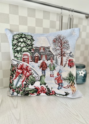 Christmas decorative tapestry pillowcase with gold lurex 45*45 cm. one-sided1 photo