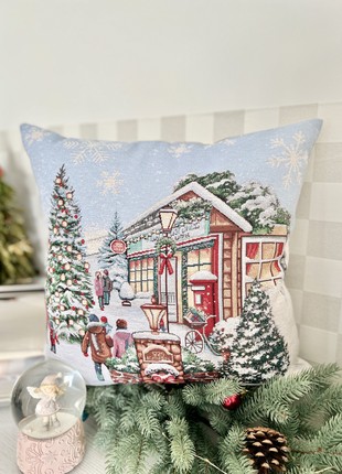 Christmas decorative tapestry pillowcase with gold lurex 45*45 cm. one-sided1 photo