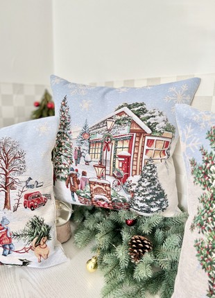 Christmas decorative tapestry pillowcase with gold lurex 45*45 cm. one-sided4 photo