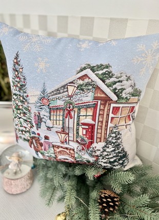 Christmas decorative tapestry pillowcase with gold lurex 45*45 cm. one-sided2 photo