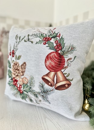 Christmas decorative tapestry pillowcase with gold lurex 45*45 cm. one-sided2 photo