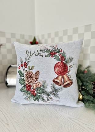 Christmas decorative tapestry pillowcase with gold lurex 45*45 cm. one-sided1 photo