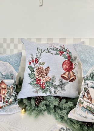 Christmas decorative tapestry pillowcase with gold lurex 45*45 cm. one-sided3 photo
