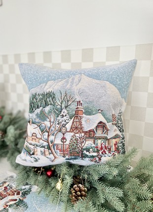 Christmas decorative tapestry pillowcase with gold lurex 45*45 cm. one-sided