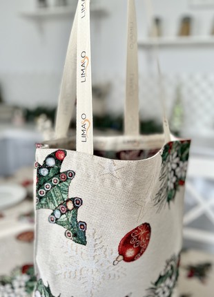 Christmas tapestry time shopping bag. Winter ornaments shoulder bag.2 photo