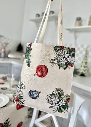 Christmas tapestry time shopping bag. Winter ornaments shoulder bag.3 photo