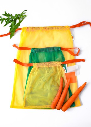 Reusable  tote mesh Bags - Set of 3, handmade,  sack, stringbag.