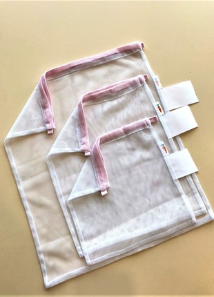 Reusable  tote mesh Bags - Set of 3, handmade,  sack, stringbag.