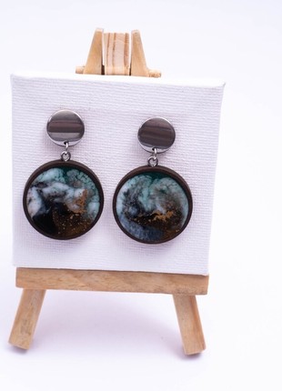 Unique Wood Resin Art Earrings with Stainless Steel Fittings2 photo