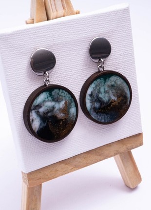 Unique Wood Resin Art Earrings with Stainless Steel Fittings5 photo