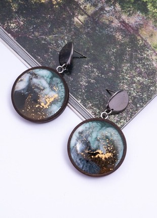 Unique Wood Resin Art Earrings with Stainless Steel Fittings3 photo