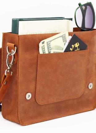 Leather shoulder briefcase for women on strap / Brown - 010315 photo