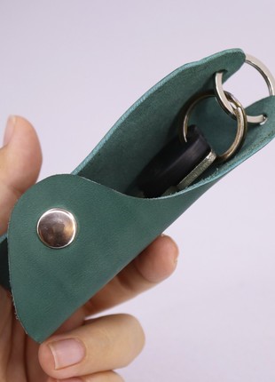 Leather minimalistic key organizer case with button, key holder / Aqua4 photo